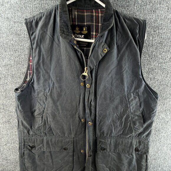 Barbour A225 Westmorland Medium Blue Waxed Jacket Vest Men Full Zip Sleeveless - Picture 1 of 16